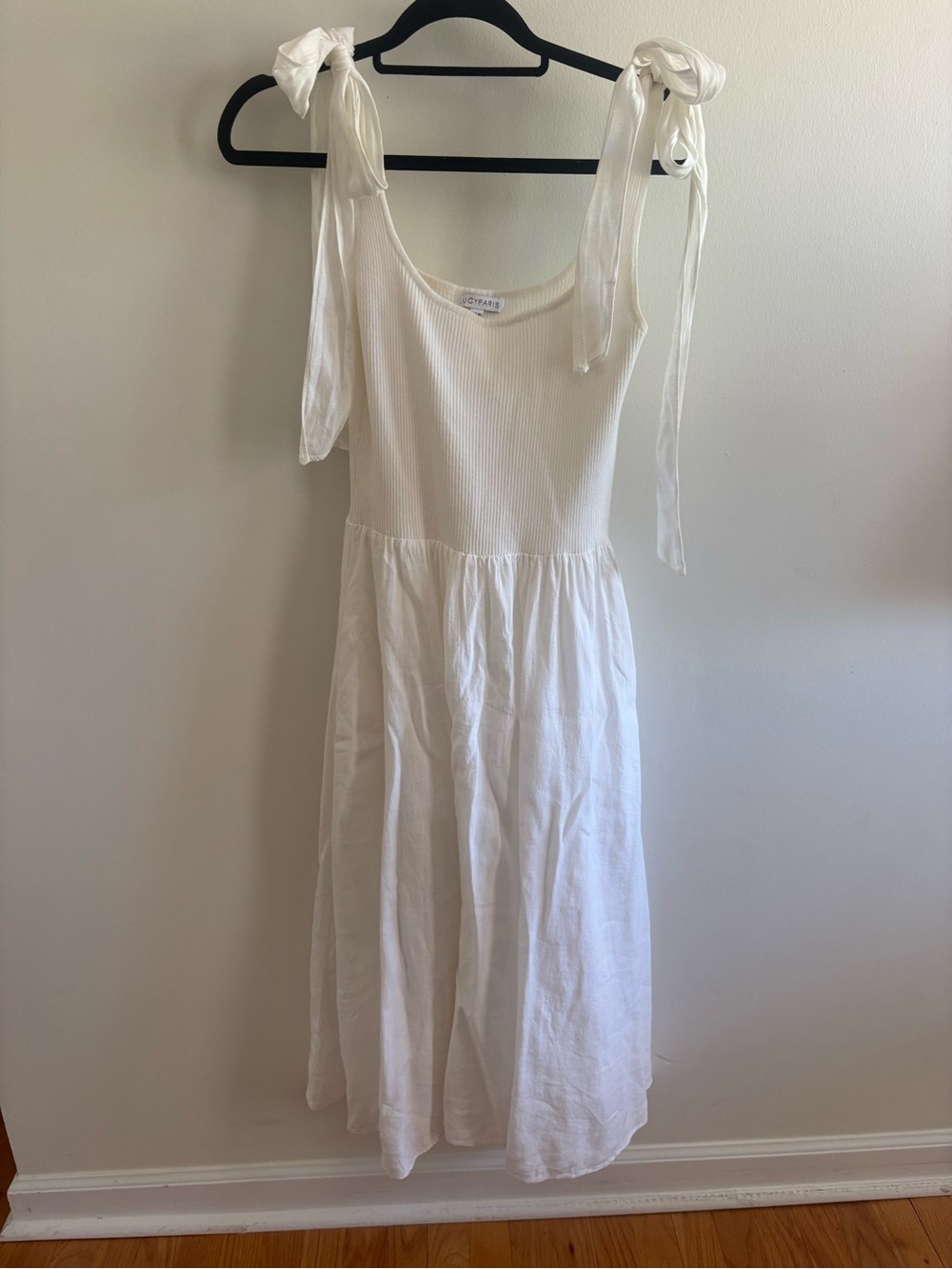 Lucy Paris White Bow Tie-Shoulder Midi Dress Size M